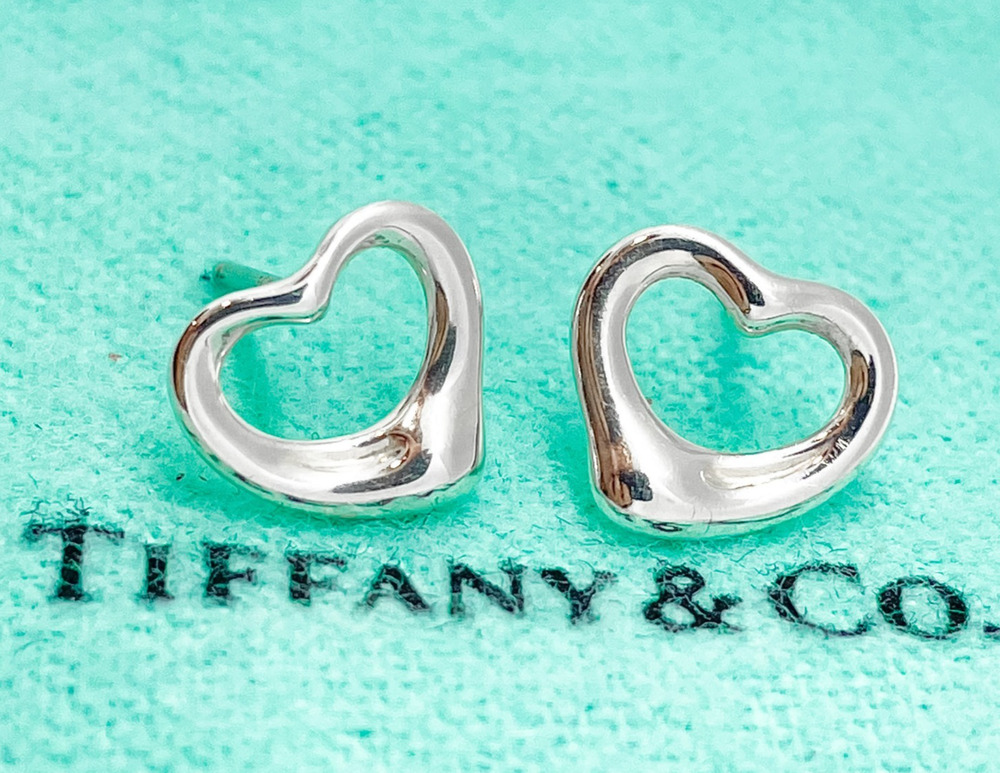 Tiffany & Co. Elsa Peretti 10mm Open Heart Stud Earrings Sterling Silver